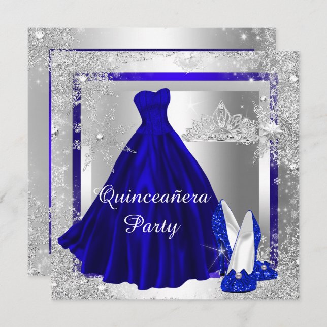 Royal Blue Quinceanera 15. Elite Elegant Party Einladung (Vorne/Hinten)