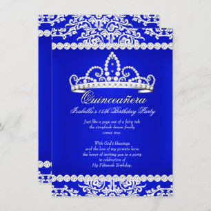 Royal Blue Quinceanera 15. Geburtstagsparty Tiara Einladung