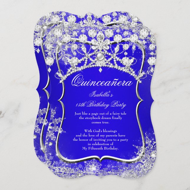 Royal Blue Quinceanera 15. Winter Wonderland Einladung (Vorne/Hinten)