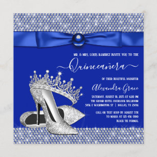 Royal Blue Quinceanera Diamond Tiara Schuhe Einladung