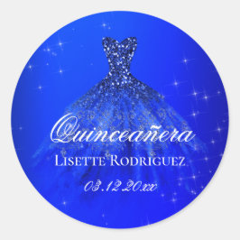 Royal Blue Quinceanera Dress Runder Aufkleber