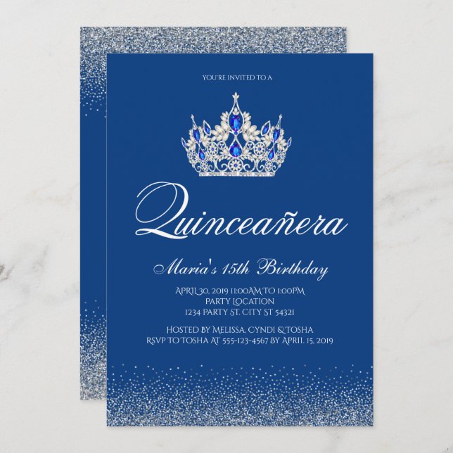 Royal Blue Quinceanera Einladungen (Vorne/Hinten)