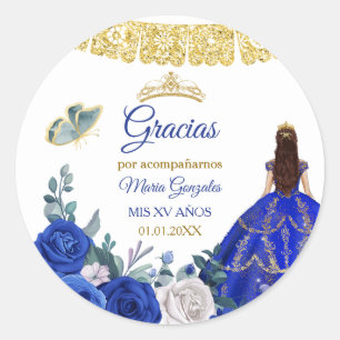 Royal Blue Quinceañera Gefallen Vielen Dank Tag Runder Aufkleber