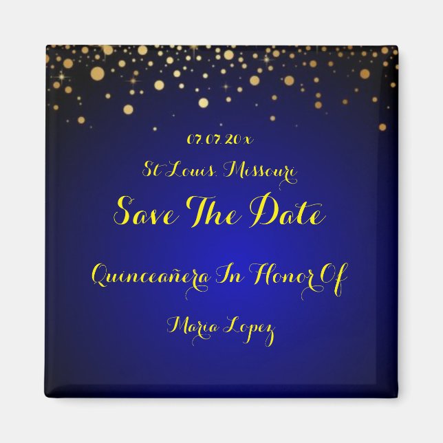 Royal Blue Quinceanera Speichern Sie das Date Magn Magnet (Vorne)