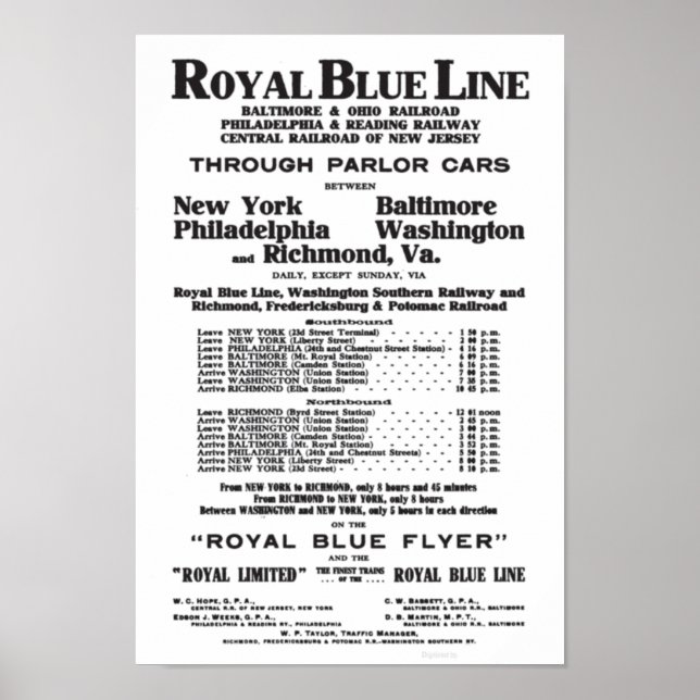 Royal Blue Railroad Line 1908 Poster (Vorne)