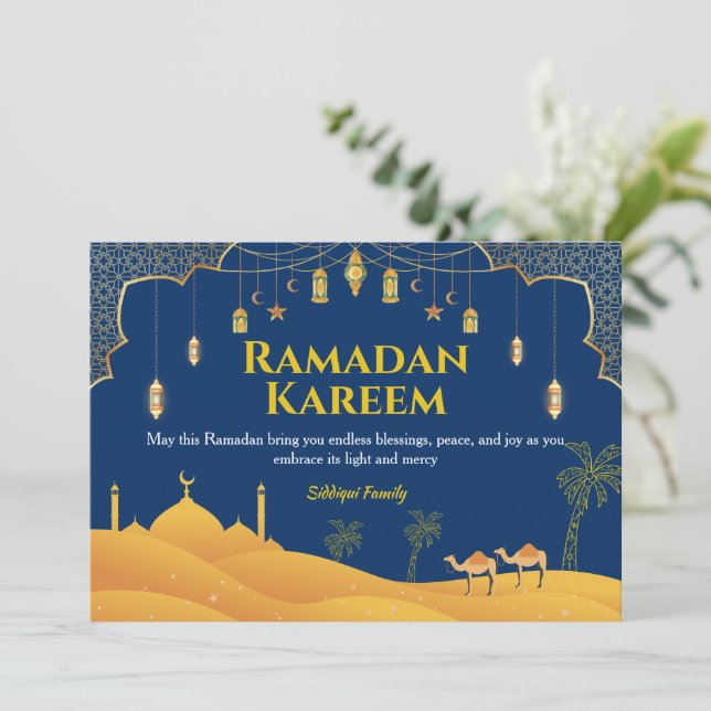 Royal Blue Ramadan Mubarak Grußkarte Feiertagskarte (Stehend Vorderseite)