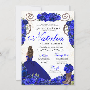 Royal Blue Ranchero Princess Quinceanera Einladung