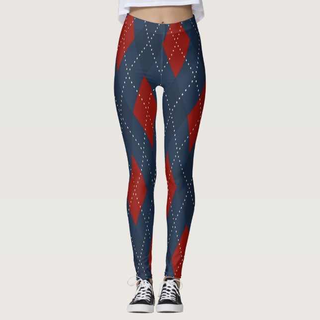 Royal Blue Raute Weihnachtsmuster Leggings (Vorderseite)