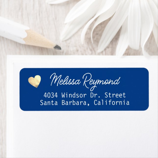 Royal Blue Return Address Label mit Herz und Name (Insitu)