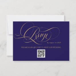 Royal Blue Romantic Calligraphy Wedding RSVP Karte
