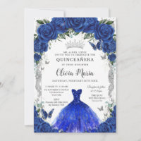 Royal Blue Rose Blumenkleid Quinceañera Silver