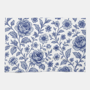 Royal Blue Rose Blumenmuster Geschirrtuch