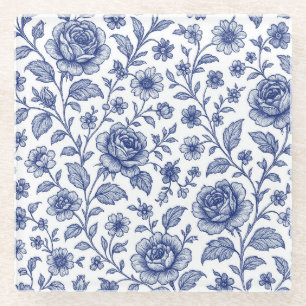 Royal Blue Rose Blumenmuster Glasuntersetzer