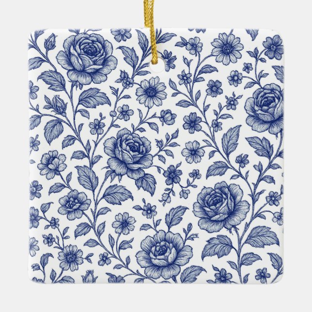 Royal Blue Rose Blumenmuster Keramikornament (Vorderseite)