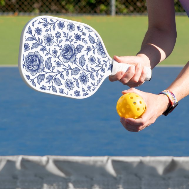 Royal Blue Rose Blumenmuster Pickleball Schläger (InSitu)