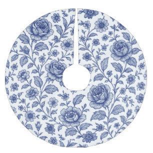 Royal Blue Rose Blumenmuster Polyester Weihnachtsbaumdecke