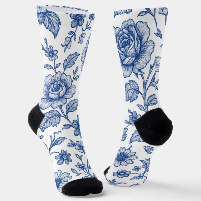 Royal Blue Rose Blumenmuster Socken (Gewinkelt)