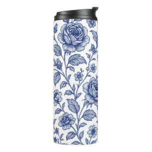 Royal Blue Rose Blumenmuster Thermosbecher