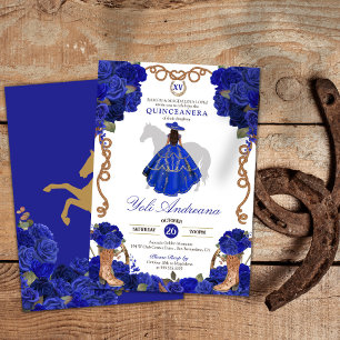 Royal Blue Rose Boots Charro Vestidos Quinceañera Einladung