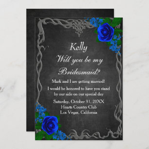 Royal Blue Rose Chalk Board Fall Bridesmaid Card Einladung