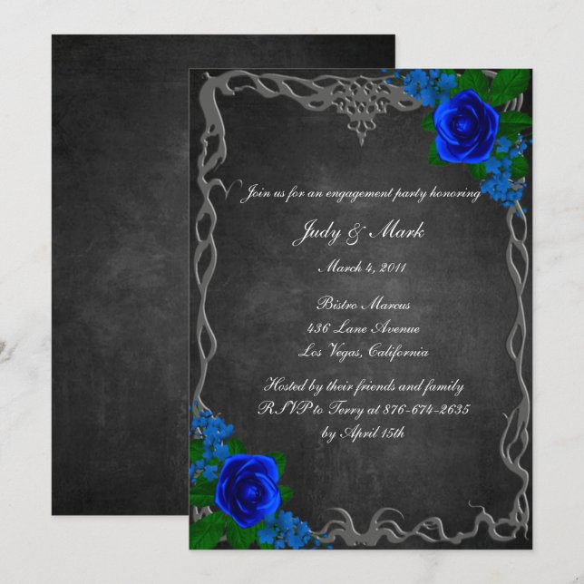 Royal Blue Rose Chalk Board Fall Engagement Party Einladung (Vorne/Hinten)
