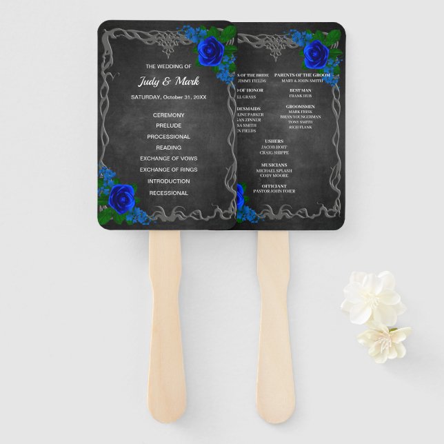 Royal Blue Rose Chalk Board Hochzeit im Herbst Pro Fächer (Vorne und Hinten)