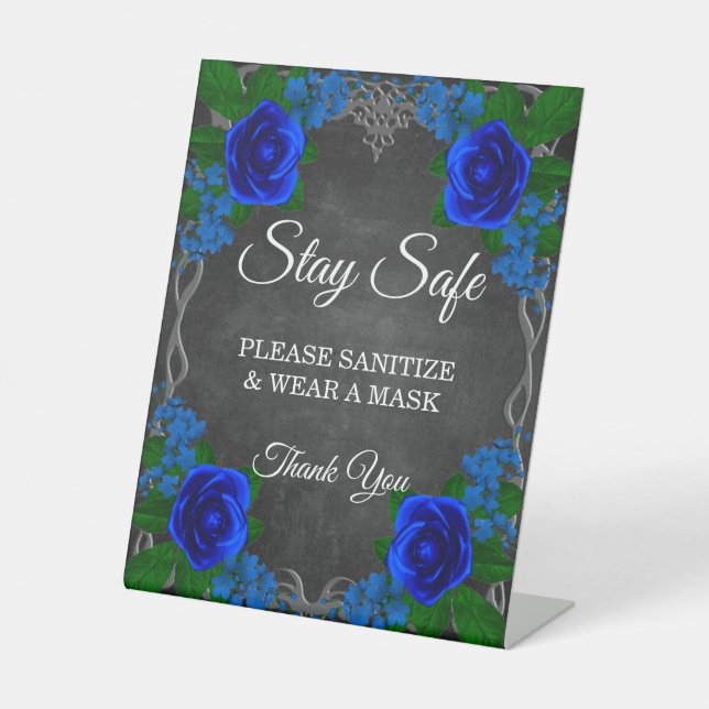 Royal Blue Rose Chalk Board Hochzeit im Herbst Sic Sockelschild (Vorderseite)
