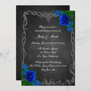 Royal Blue Rose Chalk Board Probe Abendessen Einladung