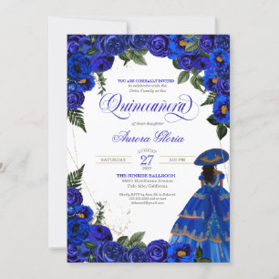 Royal Blue Rose Charro Dress Floral Quinceanera Einladung