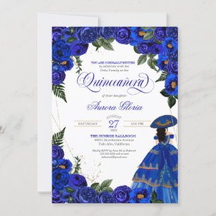 Royal Blue Rose Elegante Charro Dress Quinceaner Einladung