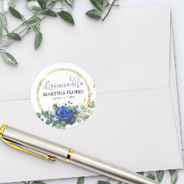 Royal Blue Rose Elegante Kalligraphie Quinceanera Runder Aufkleber