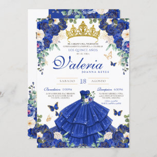 Royal Blue Rose Elegante Princess Quinceanera Einladung