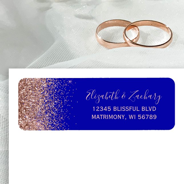 Royal Blue Rose Gold Glitzer Rücksendeadresse (Von Creator hochgeladen)