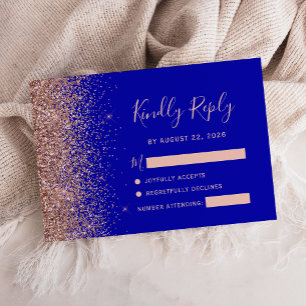 Royal Blue Rose Gold Imitats Glitzer Edge RSVP Car Karte