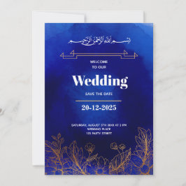 Royal Blue Rose Gold Lace QR Code Muslime Hochzeit Einladung
