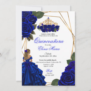 Royal Blue Rose Gold Quinceañera Einladung