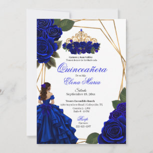Royal Blue Rose Gold Quinceañera Einladung