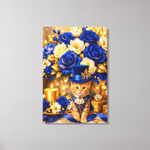 Royal Blue Rose Kitten Leinwand