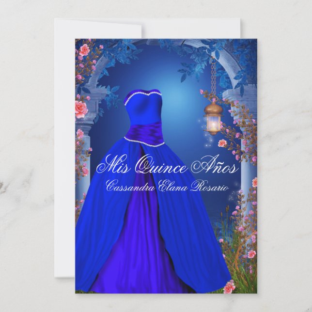 Royal Blue Rose Quinceanera Einladung (Vorderseite)