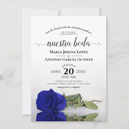 Royal Blue Rose Spanish Nuestra Boda Wedding Einladung
