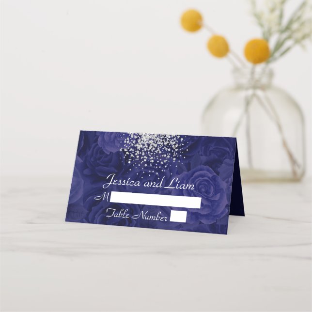 Royal Blue Rose Tapestry und ein Splash of Silver Platzkarte (Vorderseite)