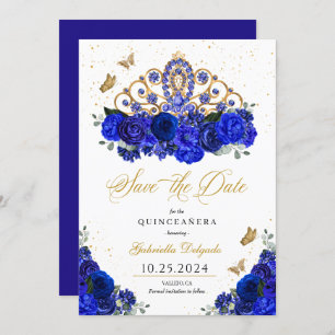 Royal Blue Rose Tiara Save the Date Quinceañera Einladung