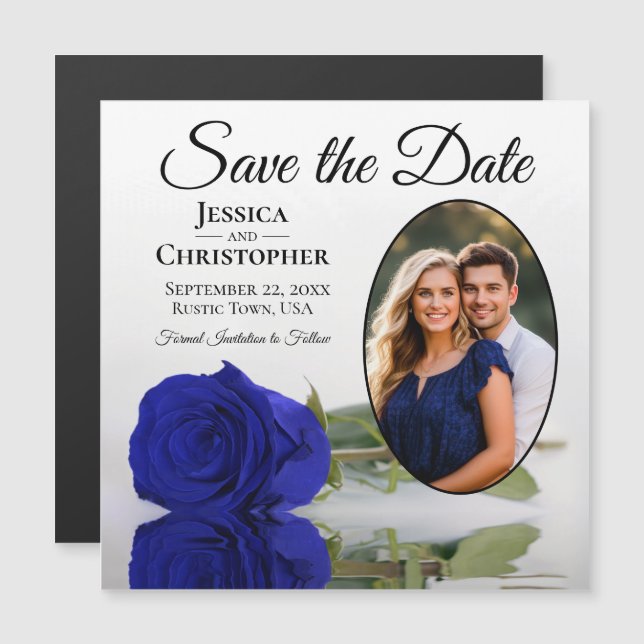 Royal Blue Rose Wedding Save the Date Foto Magnet (Vorne/Hinten)