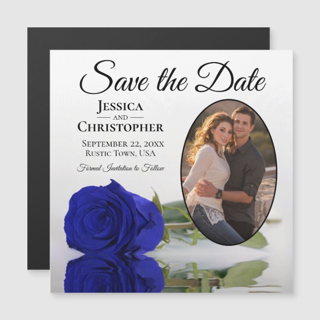 Royal Blue Rose Wedding Save the Date Foto Magnet (Vorne/Hinten)