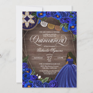 Royal Blue Rose Western Charro Quinceanera Dress  Einladung