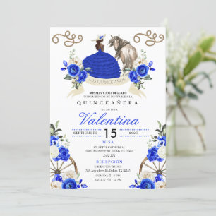 Royal Blue Rose Western Fiesta Quinceañera Einladung