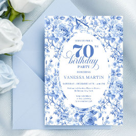 Royal Blue Roses 70th Birthday Invitation Einladung