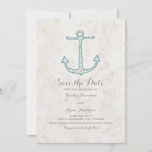 Royal Blue Rustic Anchor Save the Date einladen (Vorderseite)