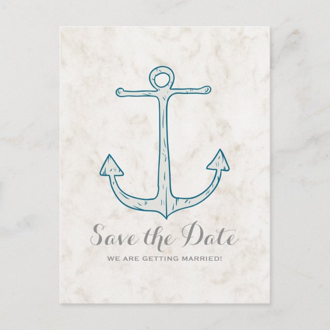Royal Blue Rustic Anchor Save the Date Postcard Ankündigungspostkarte (Vorderseite)