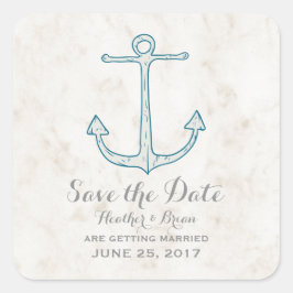 Royal Blue Rustic Anchor Save the Date Quadratischer Aufkleber